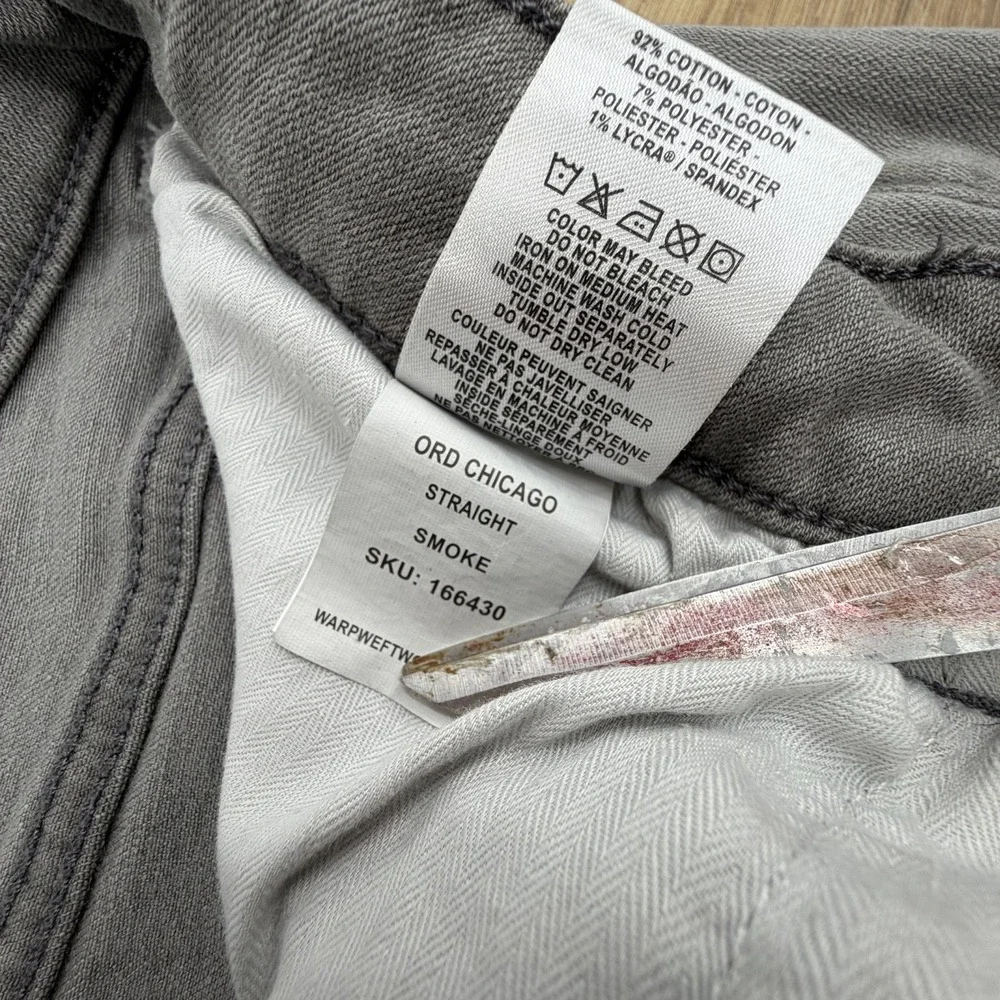 Warp + Weft Jeans Mens 34x30 Gray ORD Chicago Straight Leg Stretch Denim Pants - Picture 3 of 6